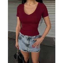 Deniz Home Wear V Yaka Kaşkorse Dokuma Pamuk Kumaş Kadın Bluz