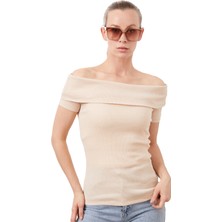 Modonna Yaka Fitilli Kısa Kol Kadın Triko Bluz