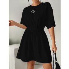 Kaşkorse Dokuma Pamuk Kumaş Yazlık Kısa Kollu Bel Bağcıklı Kadın Mini Elbise