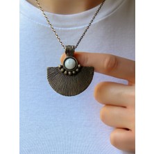 Doğal Taş Aytaşı Doğal Taşlı Desenli Otantik Kadın Kolye 45 cm Zincirli EUK26AY