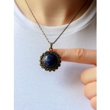 Doğal Taş Lapis Doğal Taşlı Desenli Otantik Kadın Kolye 45 cm Zincirli EUK28LPS