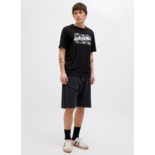 Jack & Jones Bisiklet Yaka Siyah Erkek T-Shirt 12269324_JJHAWAII Shape Tee Ss Crew