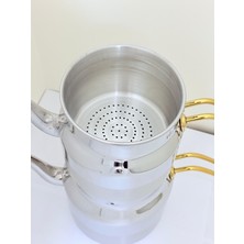 Süzekli Aile Boy Altın-Çelik Kulp Çaydanlık Üstdemlik;1,60 Lt  Altdemlik;2,40 Lt