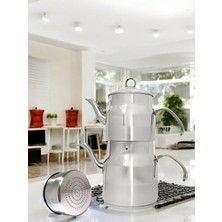 Süzekli Aile Boy Altın-Çelik Kulp Çaydanlık Üstdemlik;1,60 Lt  Altdemlik;2,40 Lt
