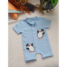 Jakc Ways Penguen Desenli Kısa Kollu Şort Tulum / Bebek Zıbın / Çocuk Zıbı
