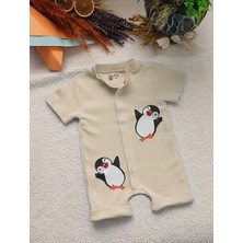 Jakc Ways Penguen Desenli Kısa Kollu Şort Tulum / Bebek Zıbın / Çocuk Zıbı