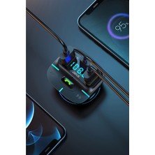 Jops F9 Araç Fm Transmitter 5.3 Bluetooth Araç Kiti USB Type-C 18W Hızlı Şarj Çıkışlı Çakmaklık Girişli
