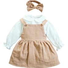 Kız Bebek ve Çocuk Gömlekli Bandanalı Müslin Elbise