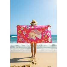 Pembe Unicorn Desenli Çocuk Plaj Havlusu – Masalsı Renkli Yaz Teması