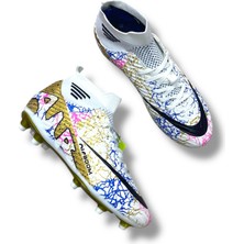 Laliga Çoraplı Airboom Krampon Beyaz Gold Siyah Desenli