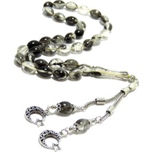 Tesbihkenti Dalgalı Siyah Kararmaz Metal Püsküllü Toz Kehribar Tesbih