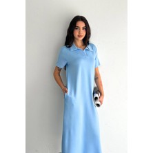 Neşeli Butik Kadın Modal Kumaş Gömlek Yaka Salaş Elbise NBTG003