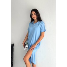 Neşeli Butik Kadın Modal Kumaş Gömlek Yaka Salaş Elbise NBTG003