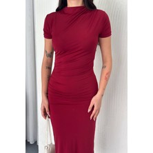 Neşeli Butik Kadın Sandy Büzgü Detaylı Uzun Kalem Elbise NBTG002