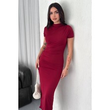 Neşeli Butik Kadın Sandy Büzgü Detaylı Uzun Kalem Elbise NBTG002