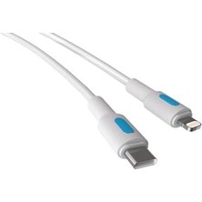 Metrashop Coral iPhone Uyumlu Type C-Lightning Pd Hızlı Şarj Kablosu, Beyaz Kablo, Mavi/beyaz Uçlar (150 Cm)