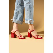 Pembe Potin Ince Bantlı Tokalı Kare Topuklu Kadın Ayakkabı  001-1060-25RUGAN