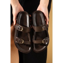 Pembe Potin Çift Gold Tokalı Rahat Kalıp Kadın Terlik 024-0804-25