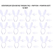 Beyaz Tavşan Kostüm Seti – Taç, Papyon, Kuyruk (12’li Paket)