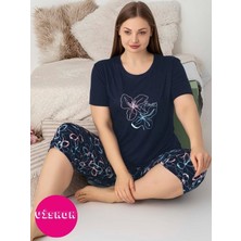 Guava Kadın Bisiklet Yaka Düğmesiz Battal Kesim Viskon Kısa Kol Kapri Cepli Büyük Beden Pijama Takımı
