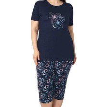 Guava Kadın Bisiklet Yaka Düğmesiz Battal Kesim Viskon Kısa Kol Kapri Cepli Büyük Beden Pijama Takımı