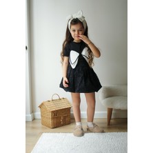 Kız Çocuk Detaylı Mini Balon Etek Fiyonk Aplike Tshirt Altüst Takım 2 Parça