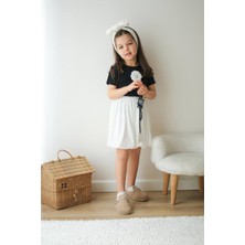 Kız Çocuk Pamuklu Papatya Aplike Detaylı T-Shirt  Balon Etek Altüst Takım 2 Parça