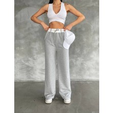 Deniz Home Wear Garnili Yüksek Bel Bol Paça Pamuk Kumaş Kadın Eşofman Altı