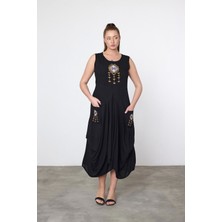 Kadın Otantik Nakışlı Detaylı Cepli Etek Elbise