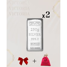 Victoria Gold Sertifikalı 2 Adet 250 Gr Külçe Gümüş 999 Ayar