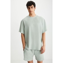Grimelange Franter Erkek 100% Pamuk Waffle Baskılı Mint Yeşil T-shirt