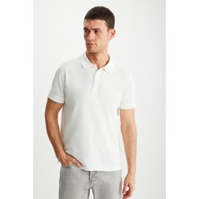 Grimelange Tarnex Erkek %100 Pamuk Kısa Kollu Regular Fit Ekru Polo Yaka T-shirt