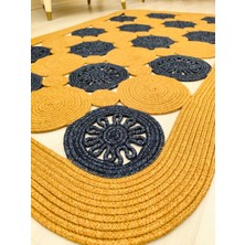 Jüt Hasır Görünümlü Desenli Modern El Örgüsü Dikdörtgen Halı Kilim