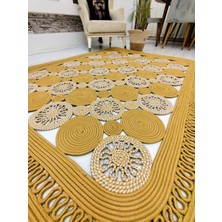 Jüt Hasır Görünümlü Desenli Modern El Örgüsü Dikdörtgen Halı Kilim