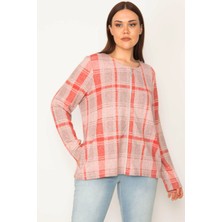 Şans KADIN KIRMIZI ÖN FERMUARLI EKOSE DESEN ASTARSIZ CEKET