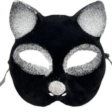 Siyah Gümüş Simli Kedi Maskesi