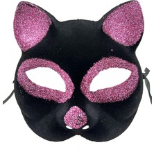 Siyah Renk Pembe Simli Kedi Maskesi