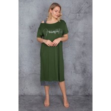 Şans Kadın Haki Sim Detaylı Ön Baskılı Elbise 65N27215