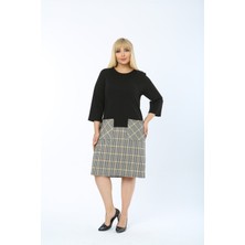 Şans KADIN SİYAH ETEK KISMI EKOSE DESENLİ CEPLİ ELBİSE