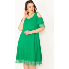 Şans KADIN ORANJ OMUZ DEKOLTELİ DANTELLİ ELBİSE