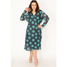 Şans KADIN SİYAH KOLLARI TÜL BEDENİ ASTARLI KUŞAK BAĞLAMALI ÖNÜ AÇIK ANVELOP ELBİSE