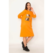 Kadın Oranj Taş ve Lak Detaylı Elbise