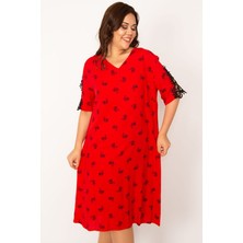 Şans Kadın Haki Dokuma Viskon Kumaşv Yaka Dantel Detaylı Elbise 65N33533