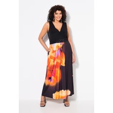 Kadın Büyük Beden Siyah, Anvelop Yakalı, Bel Taş Işli, Cepli Jarse Uzun Elbise 65N38936