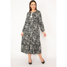 Kadın Oranj Dokuma Viskon Kumaş Uzun Kollu Katlı Elbise