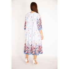 Kadın Mavi Pamuklu Kumaş Katlı Elbise 65N34949