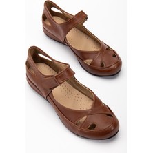 Kadın Günlük Ortopedik Ayakkabı Taba Büyük Numara Kafes Model Bantlı