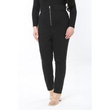 Kadın Büyük Beden Siyah Yüksek Bel Ön Fermuarlı Arka Cepli Skinny Kot Pantolon 65N38900
