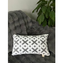 2'li Set Bohem Özel Tasarım Punch Panç Desen Gri-Beyaz Dekoratif Kırlent Kılıfı Elmas 28 x 50  cm