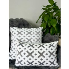 2'li Set Bohem Özel Tasarım Punch Panç Desen Gri-Beyaz Dekoratif Kırlent Kılıfı Elmas 28 x 50  cm